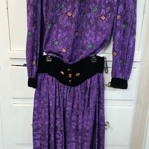 Oscar de la Renta Purple Bishop Sleeve Top & Skirt